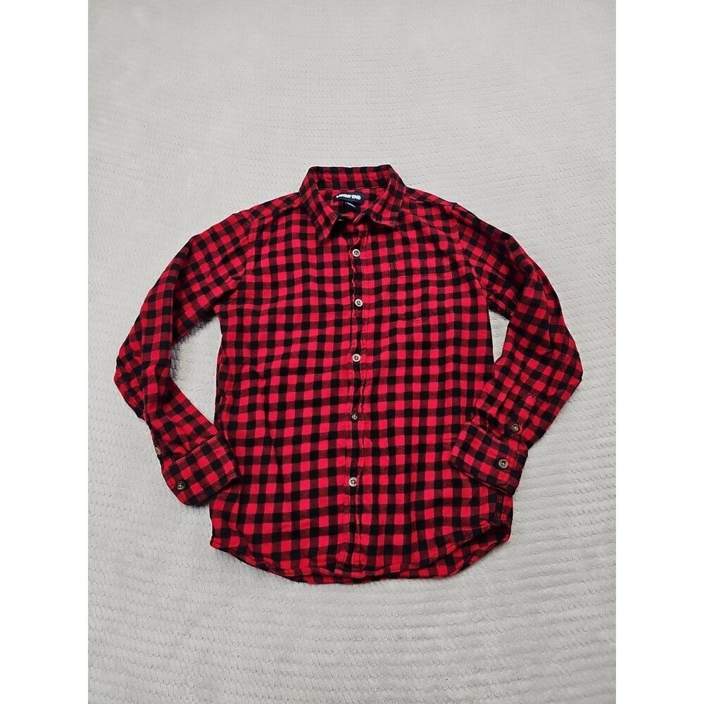 Lands End Flannel Shirt Boys Medium 10/12 Buffalo Check Plaid Button Up